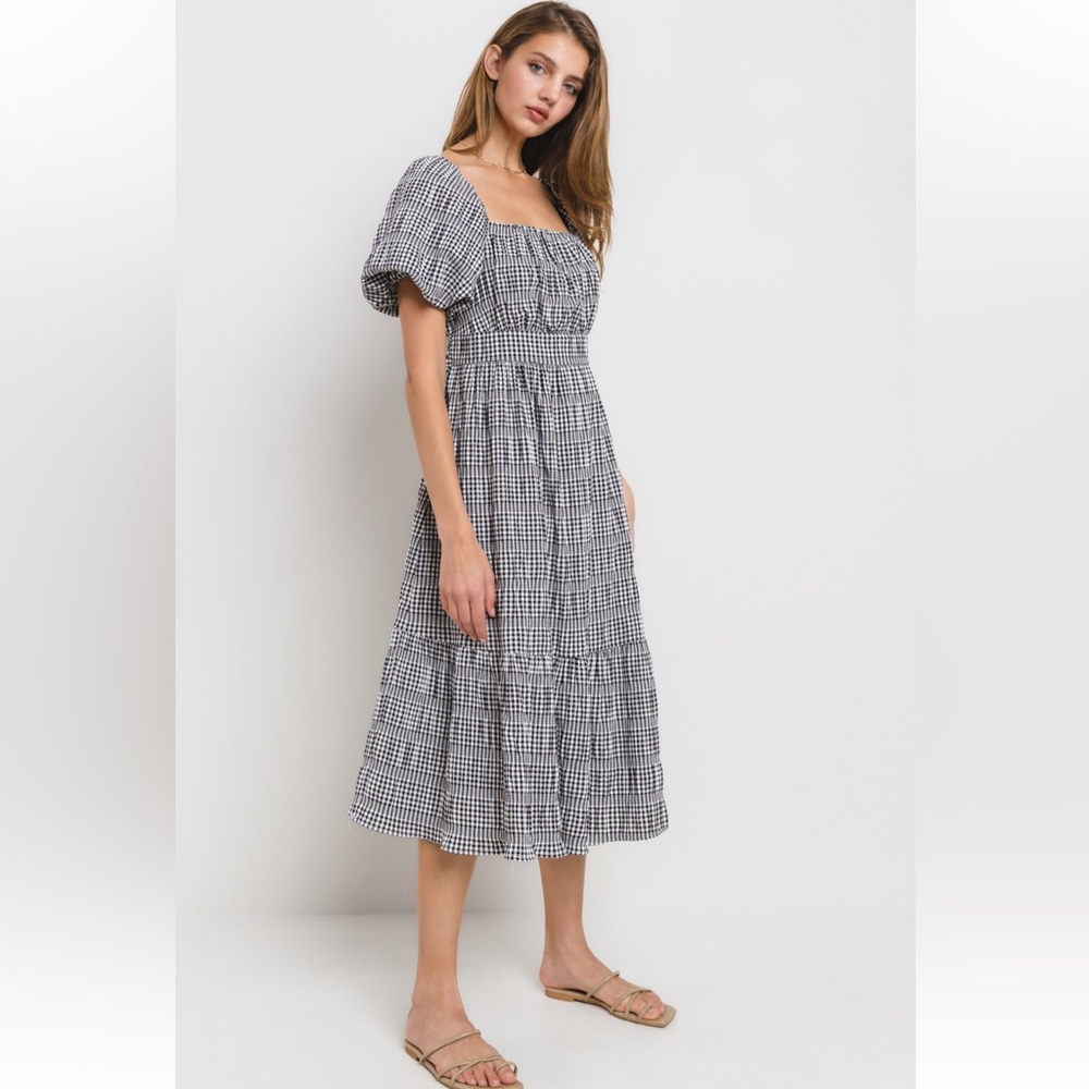 ShopEvelynne Black and White Gingham Midi Dress - Picture 2 of 5